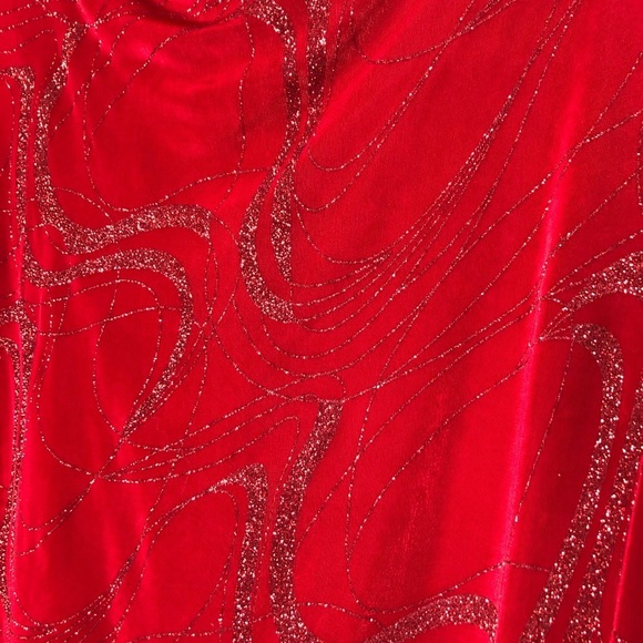 Praise Hymn Fashion Glitter Knit Asymmetrical Top with Split Flare Sleeve Red 3X - Picture 13 of 15